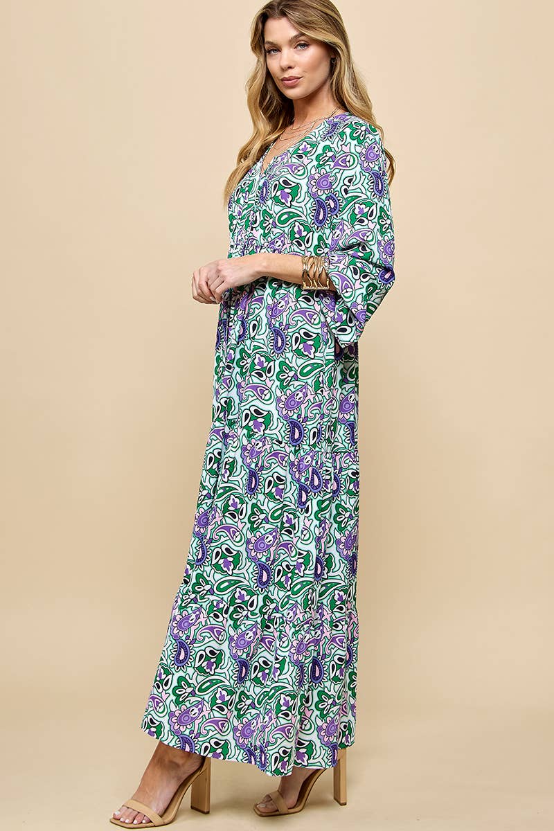 Paisley Print V neck Maxi Dress