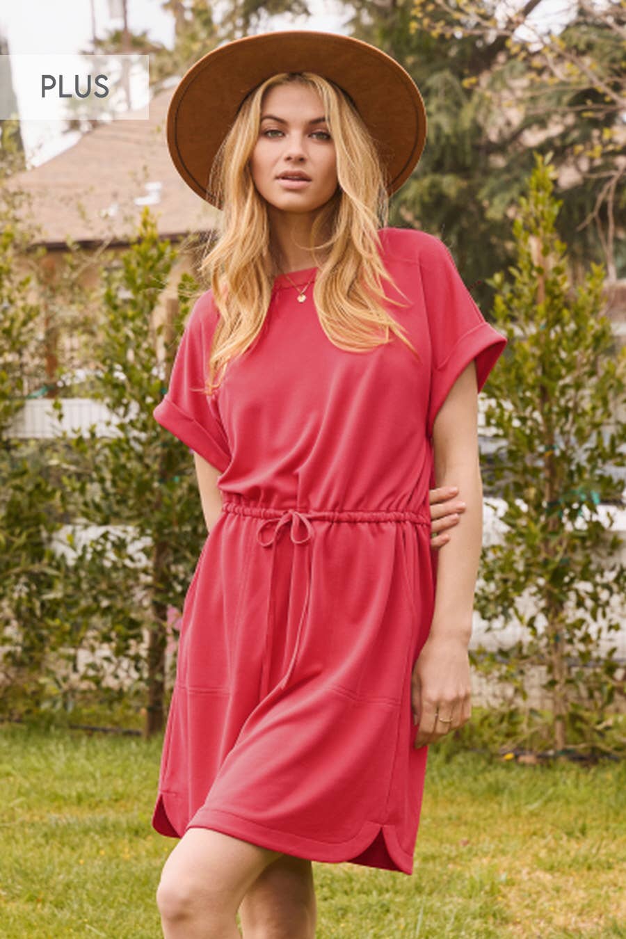 Plus Modal Like Pique Knit Jersey Mini Dress