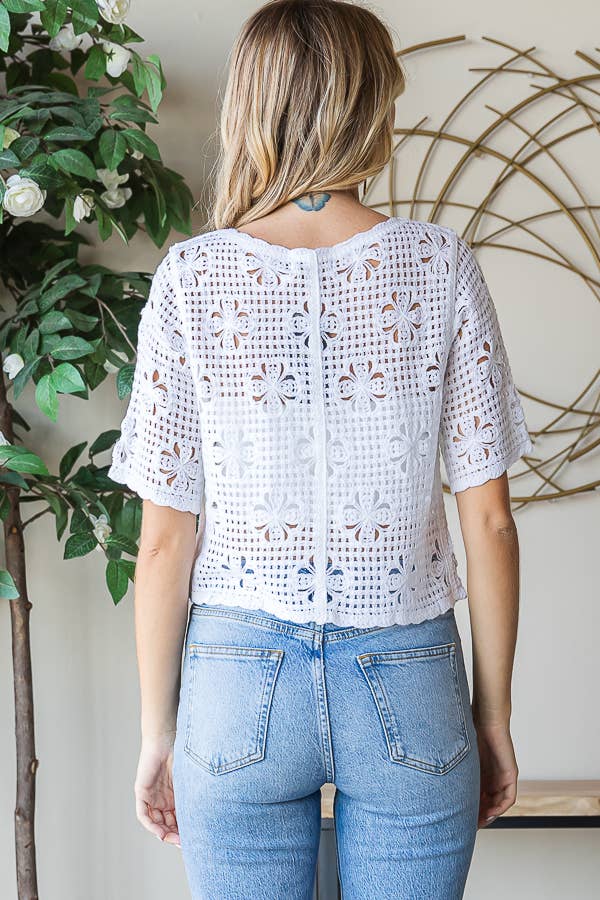 Knit Floral Tie Front Top