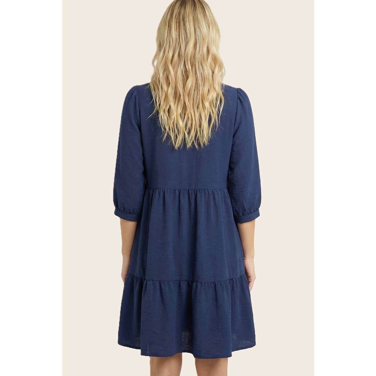 FRILLED SPLIT NECK TIERED DRESS