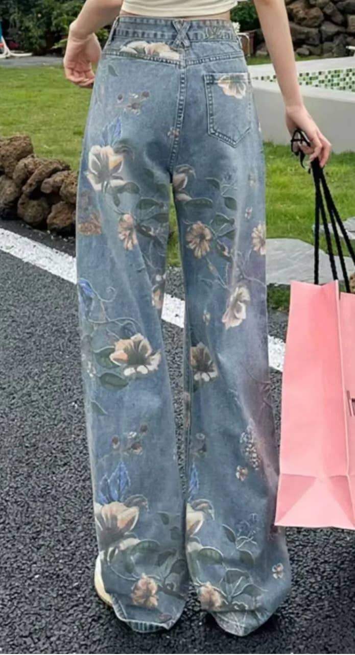 Floral Print Denim Jeans