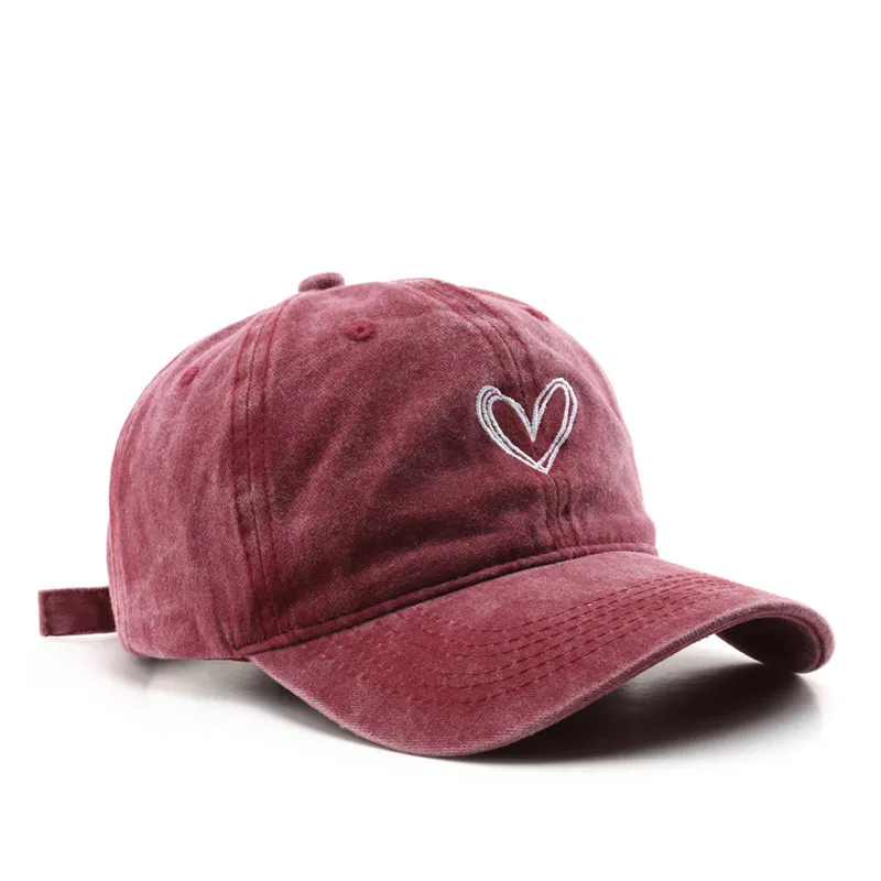 Retro Washed Embroidered Heart Baseball Cap