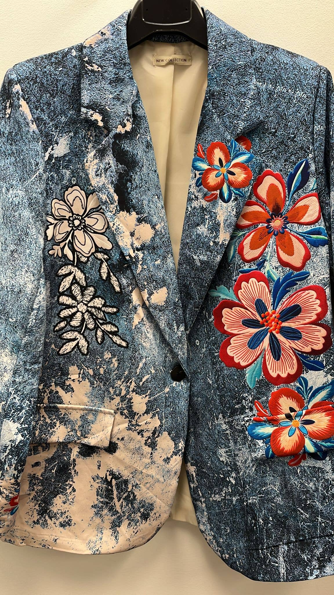 Italian Denim Floral Print Blazer