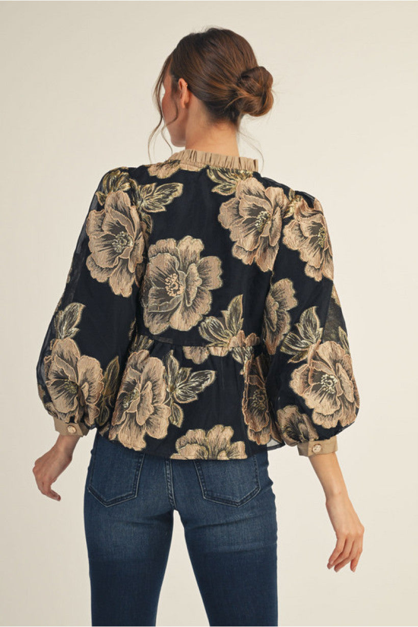 Floral jacquard peplum top