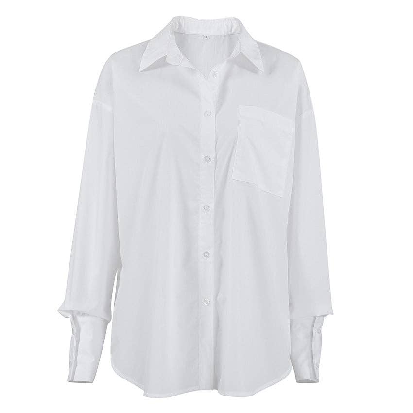 White Lapel Loose  Daily Shirt