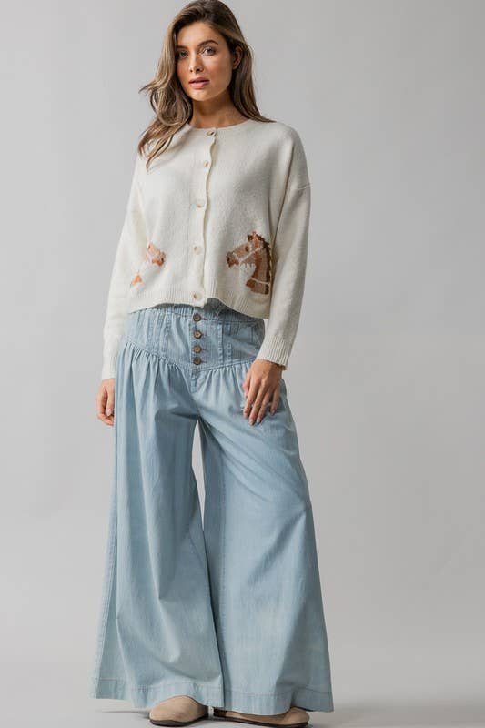 Horse Graphic Button Front Cropped Cardigan