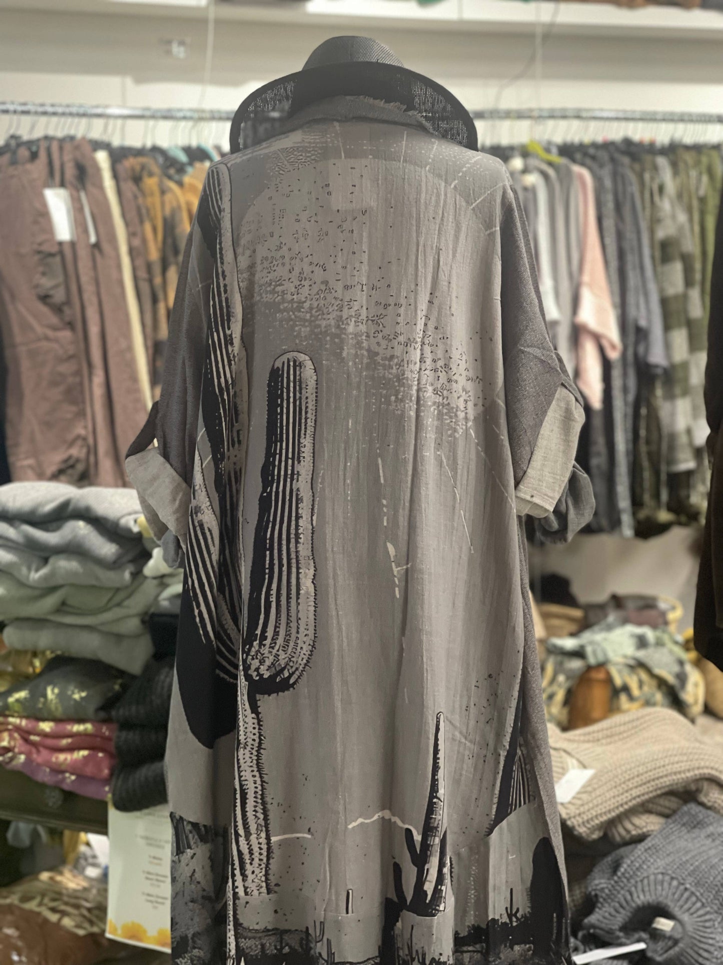 Duster with Cactus Print in Gray