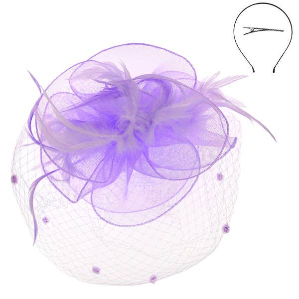 KENTUCKY DERBY FLOWER FEATHERS VEILED FASCINATOR