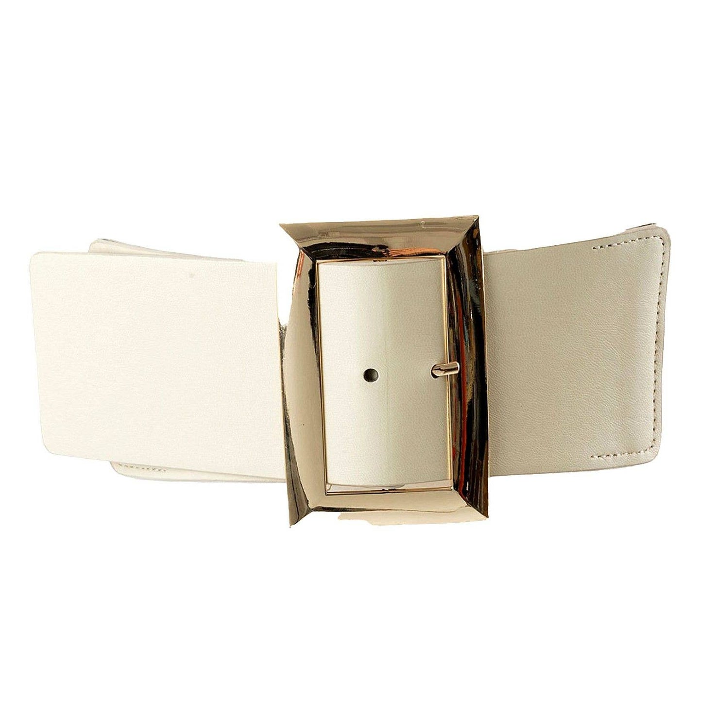 Oversized Gold Tone Rectangle PU Stretch Belt