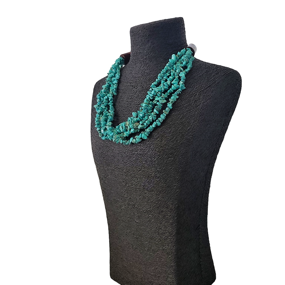 Multi-Strand Turquoise Chip & Brown Horn