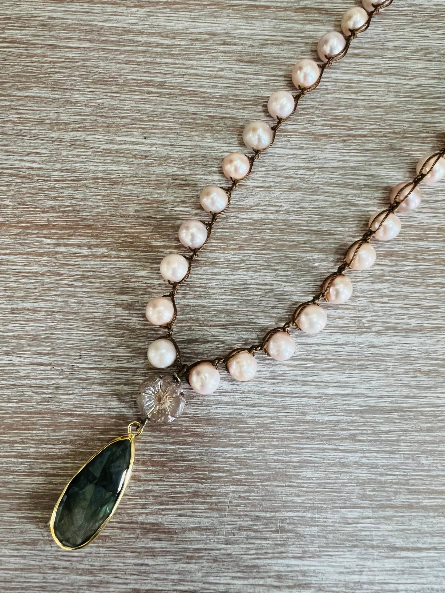 Freshwater Pearl and Labradorite Drop Necklace