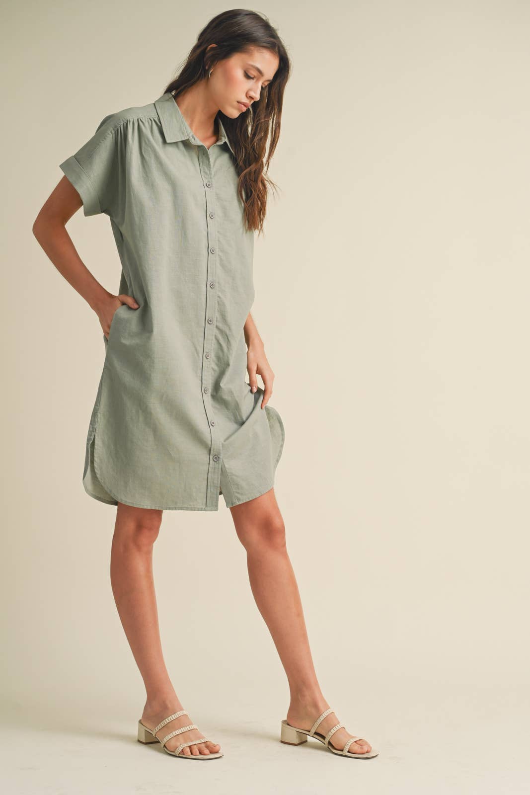 SHIRT DRESS WITH CUFF DETAIL / WL24-8583