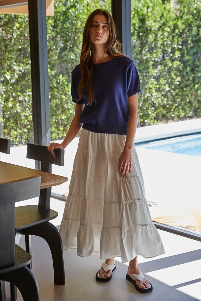 Knit Sweater Cotton Polyester Short Sleeve Top
