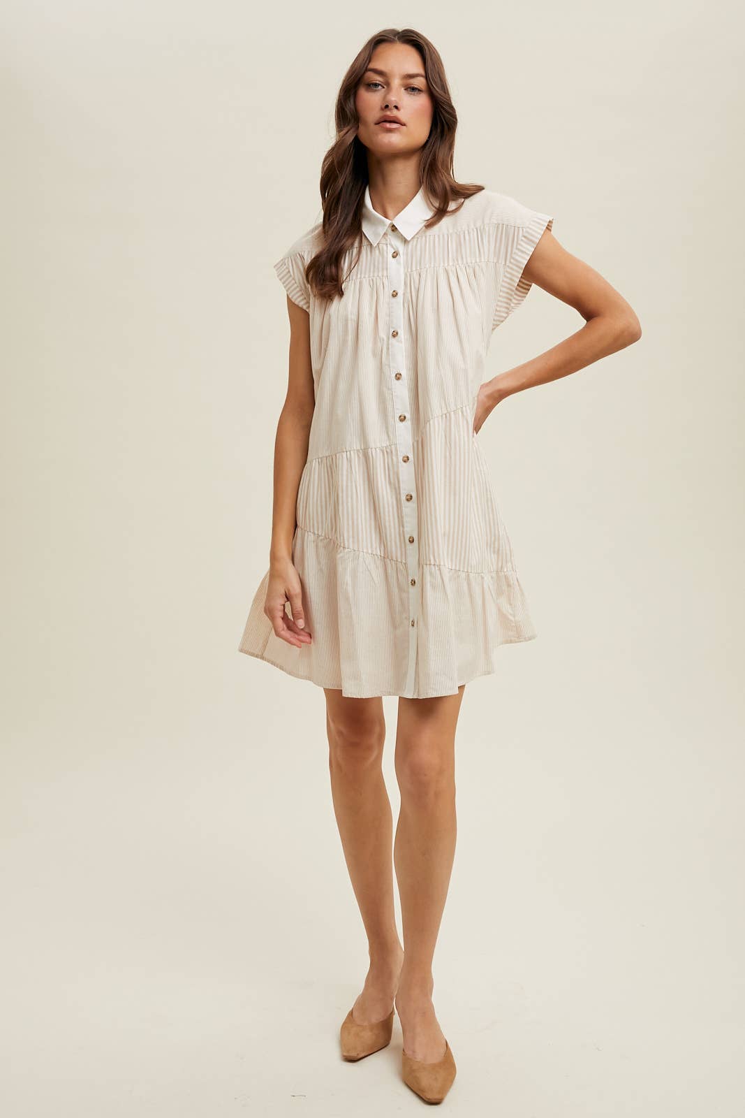 MULTI-STRIPED BUTTON-UP MINI DRESS