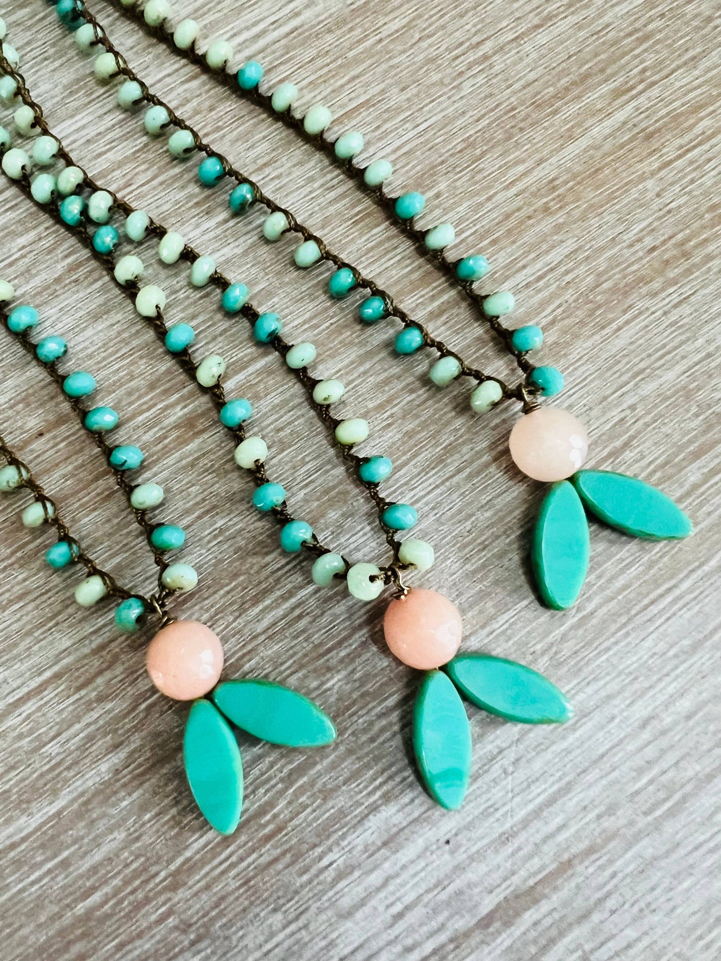 Orange Blossom And Aqua Retro Flower Pendant Necklace