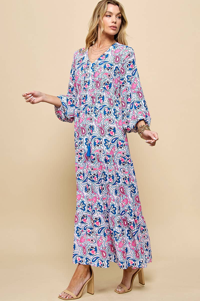 Paisley Print V neck Maxi Dress