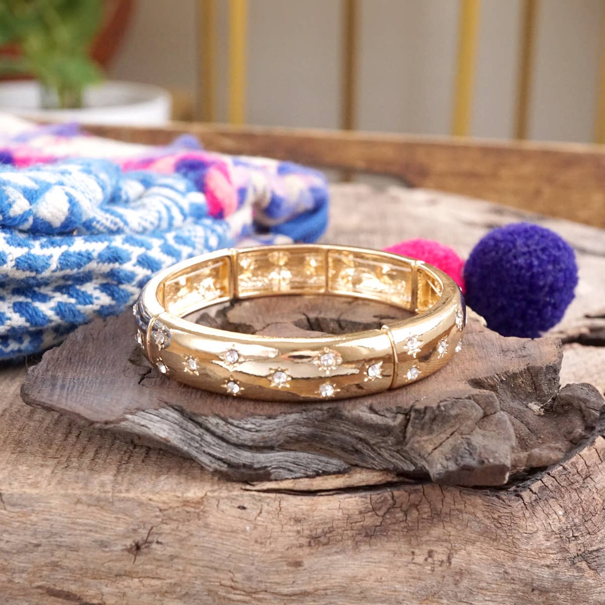 Gold-Tone Eternity Stretch Bangle – Pearls, Turquoise, or Crystals