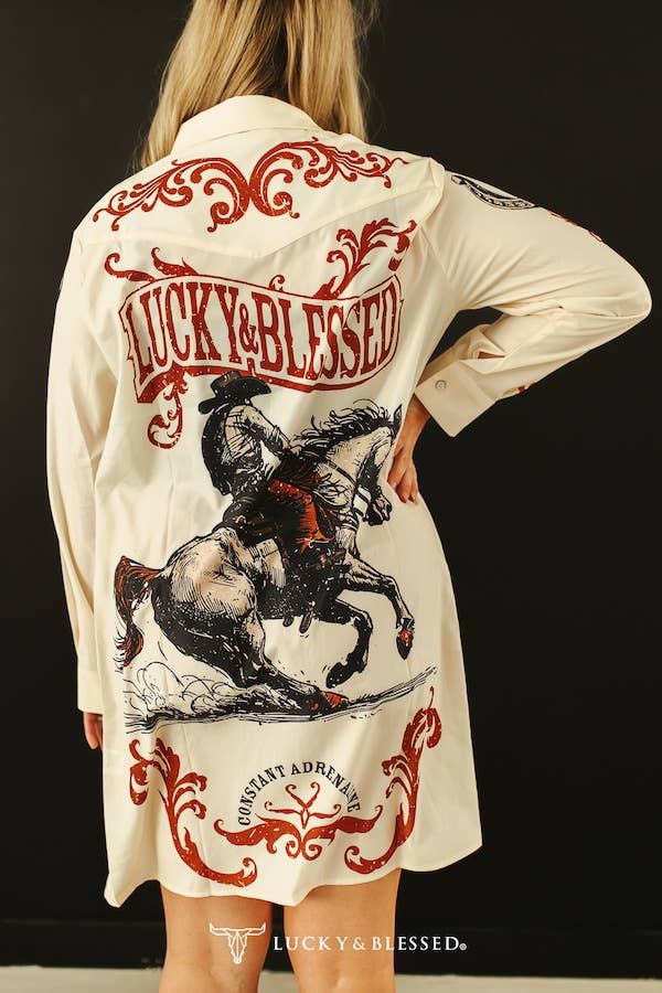 Lucky Horse Rider Pearl Snap Button Down Dress