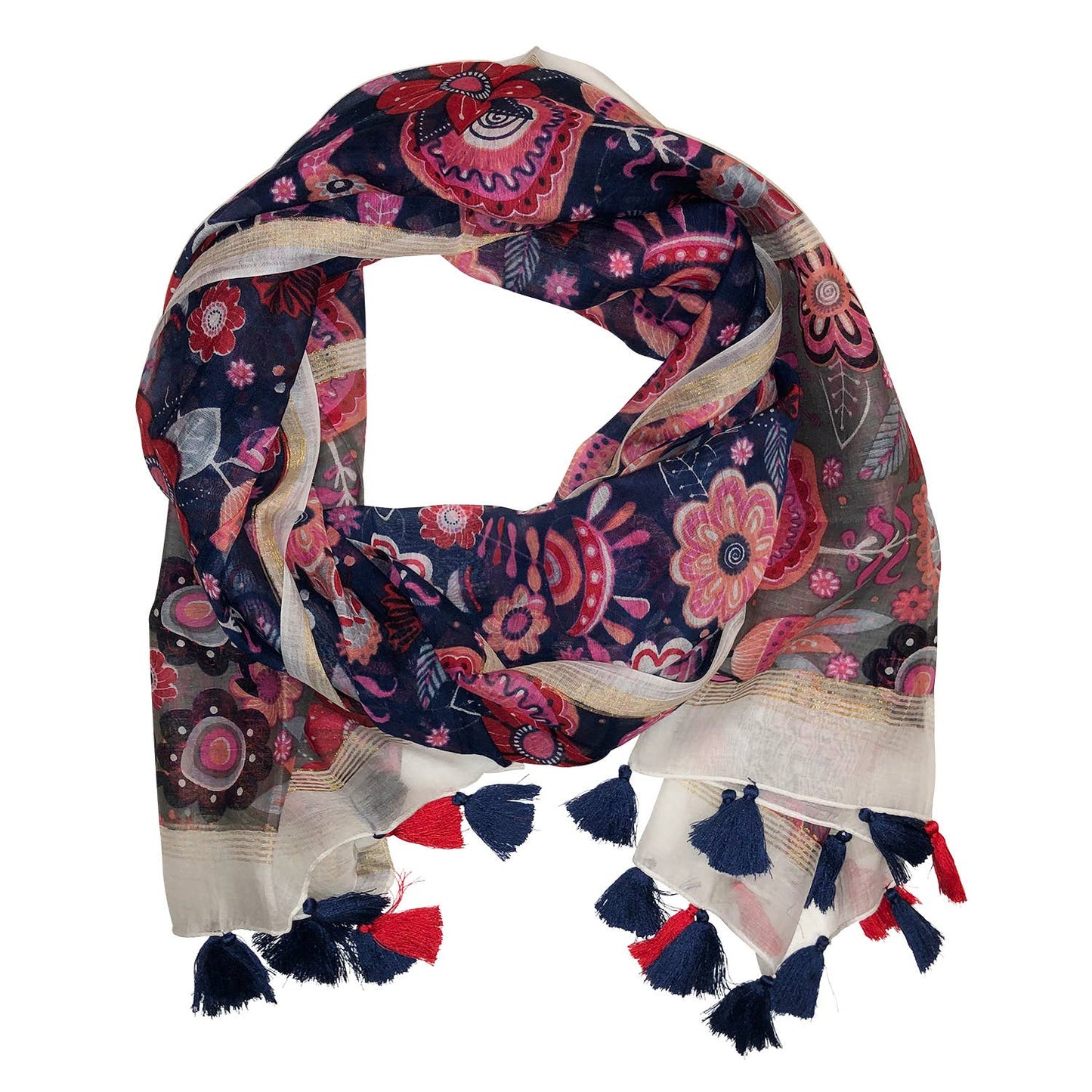 Pari Floral Navy Pink Soft Cotton Scarf