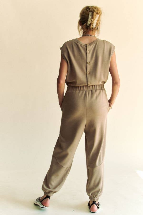 CREW NECK RHINESTONE TOP JOGGER JUMPSUIT