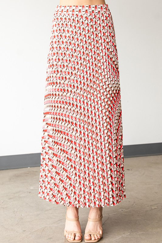 Geometric Print Pleated Long Skirt