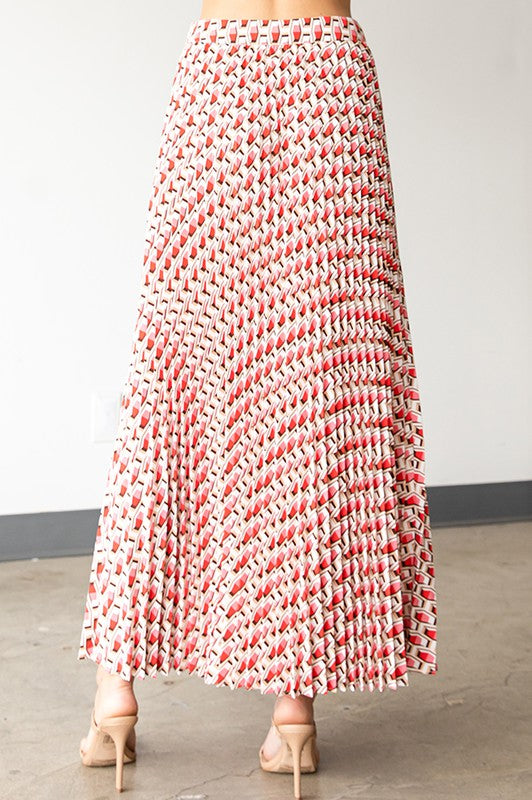 Geometric Print Pleated Long Skirt