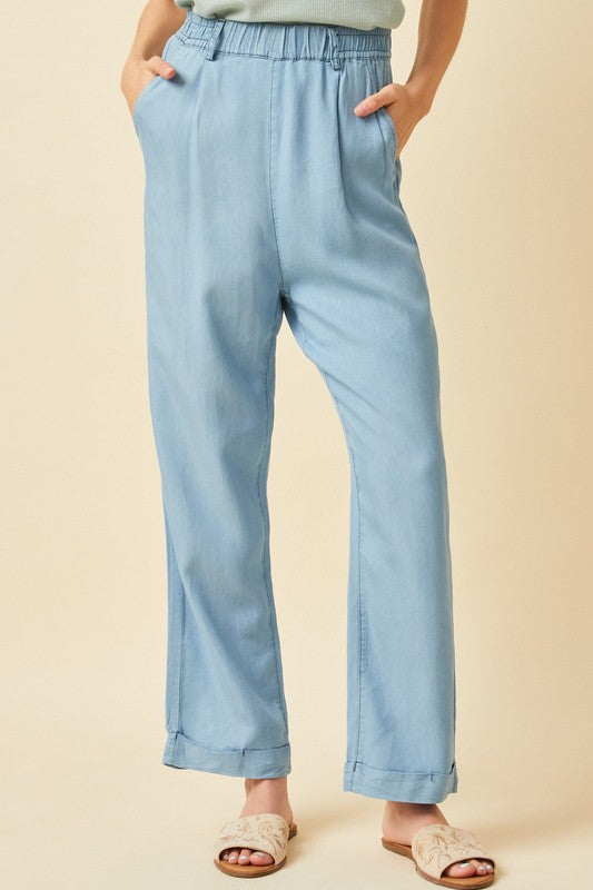 Washed Tencel Wideleg Pants
