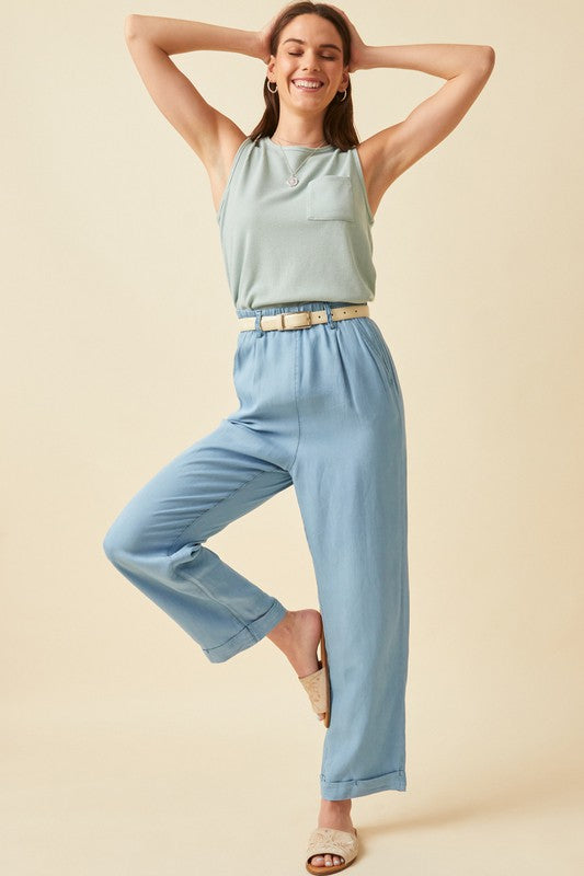 Washed Tencel Wideleg Pants