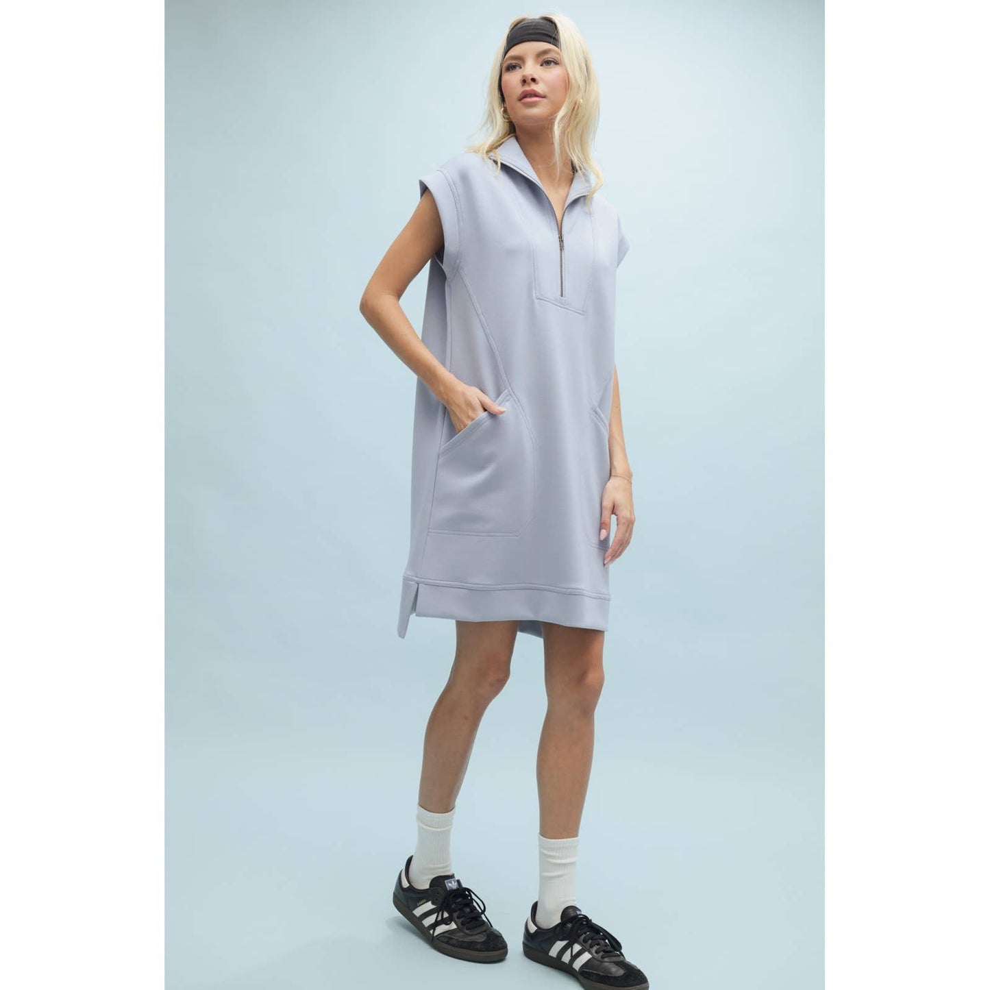 SCUBA HALF-ZIP MINI DRESS