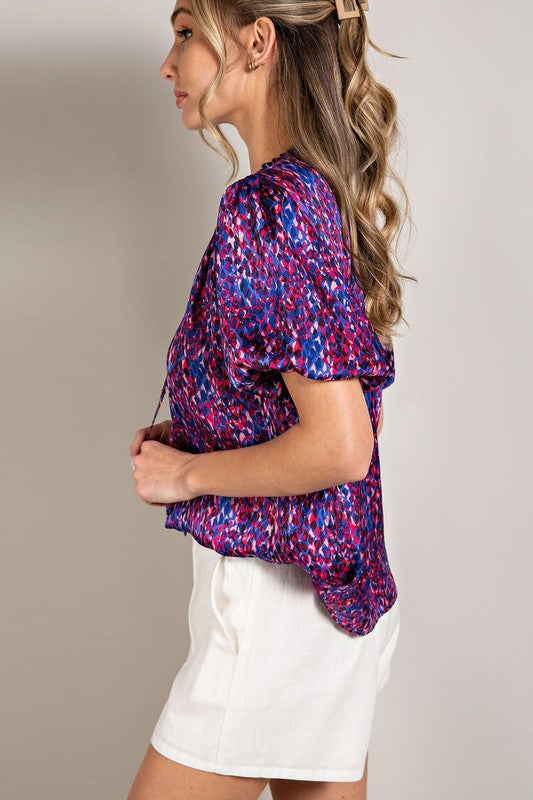 TIE FRONT SHORT SLEEVE BLOUSE