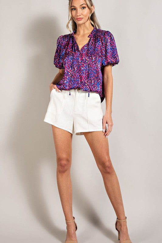 TIE FRONT SHORT SLEEVE BLOUSE