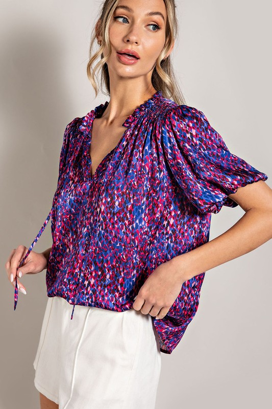 TIE FRONT SHORT SLEEVE BLOUSE