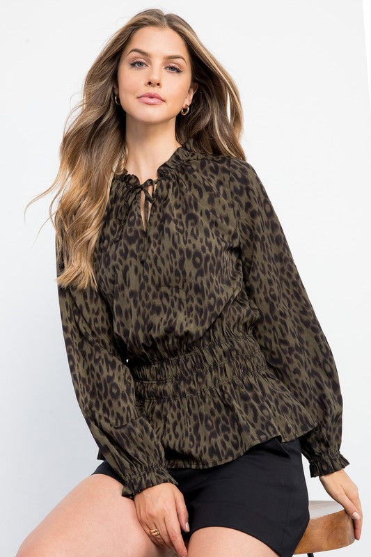 Leopard Print Long Sleeve Blouse