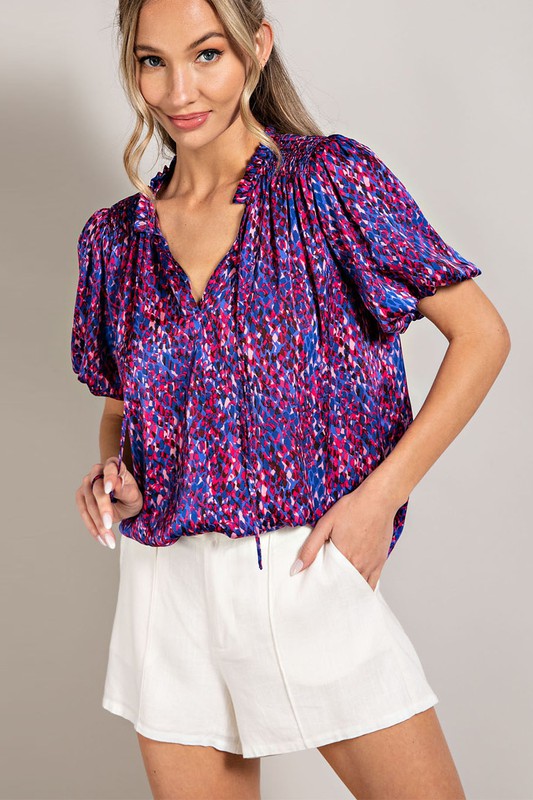 TIE FRONT SHORT SLEEVE BLOUSE