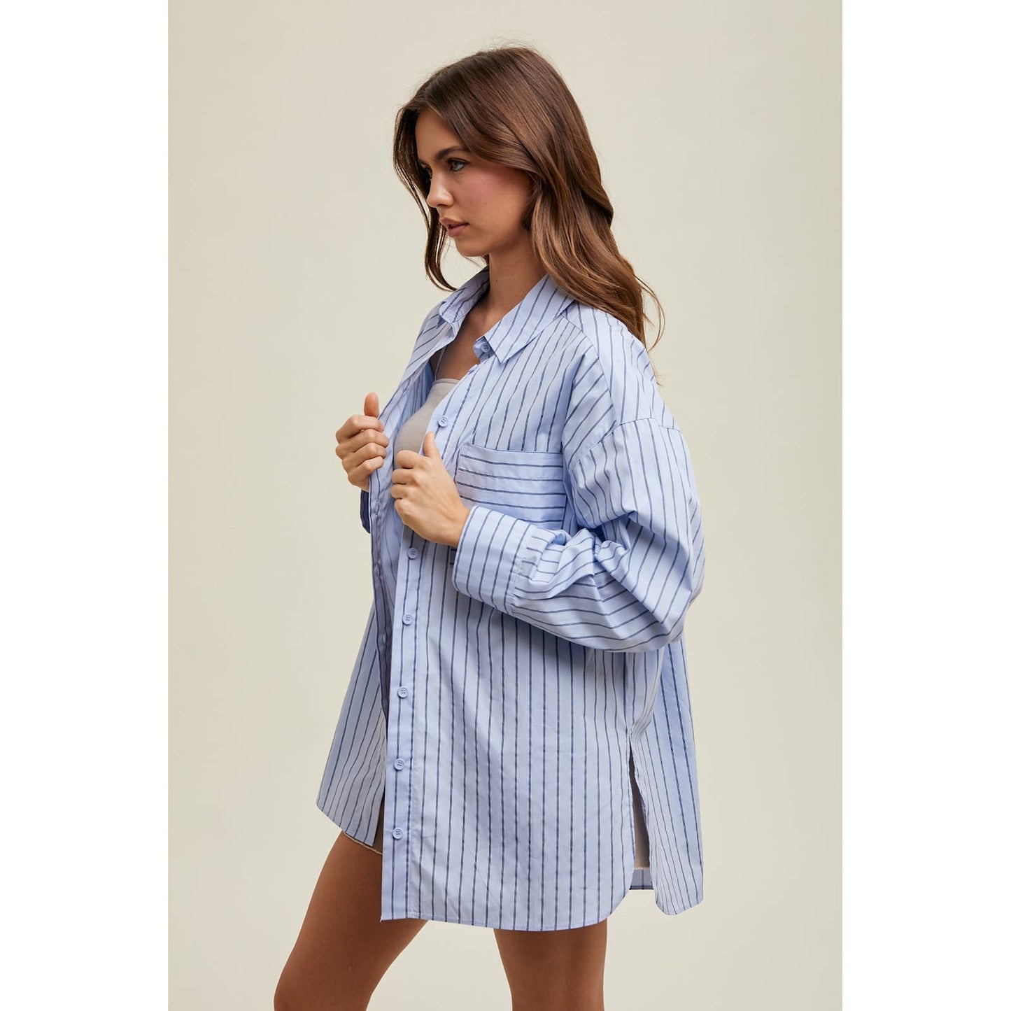 BOYFRIEND STRIPED BUTTON-UP SHIRT
