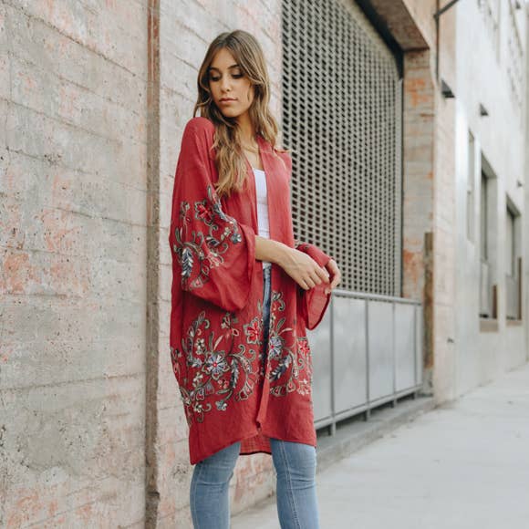 Long Floral Kimono Cardigan