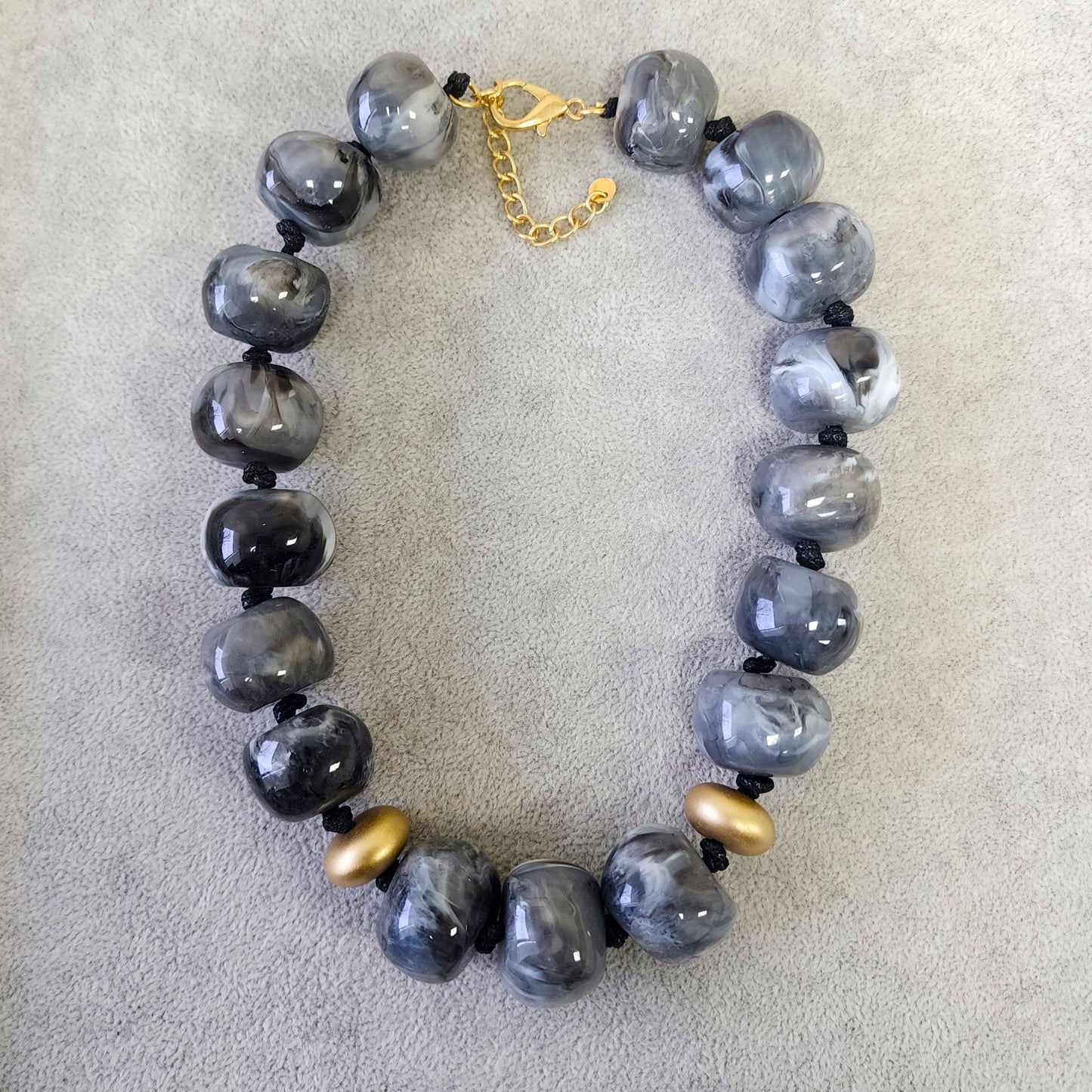 Chunky Grey & Gold Beaded Necklace