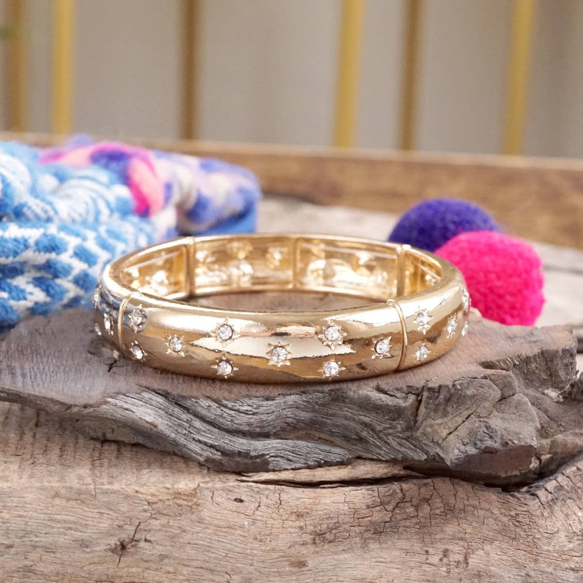 Gold-Tone Eternity Stretch Bangle – Pearls, Turquoise, or Crystals