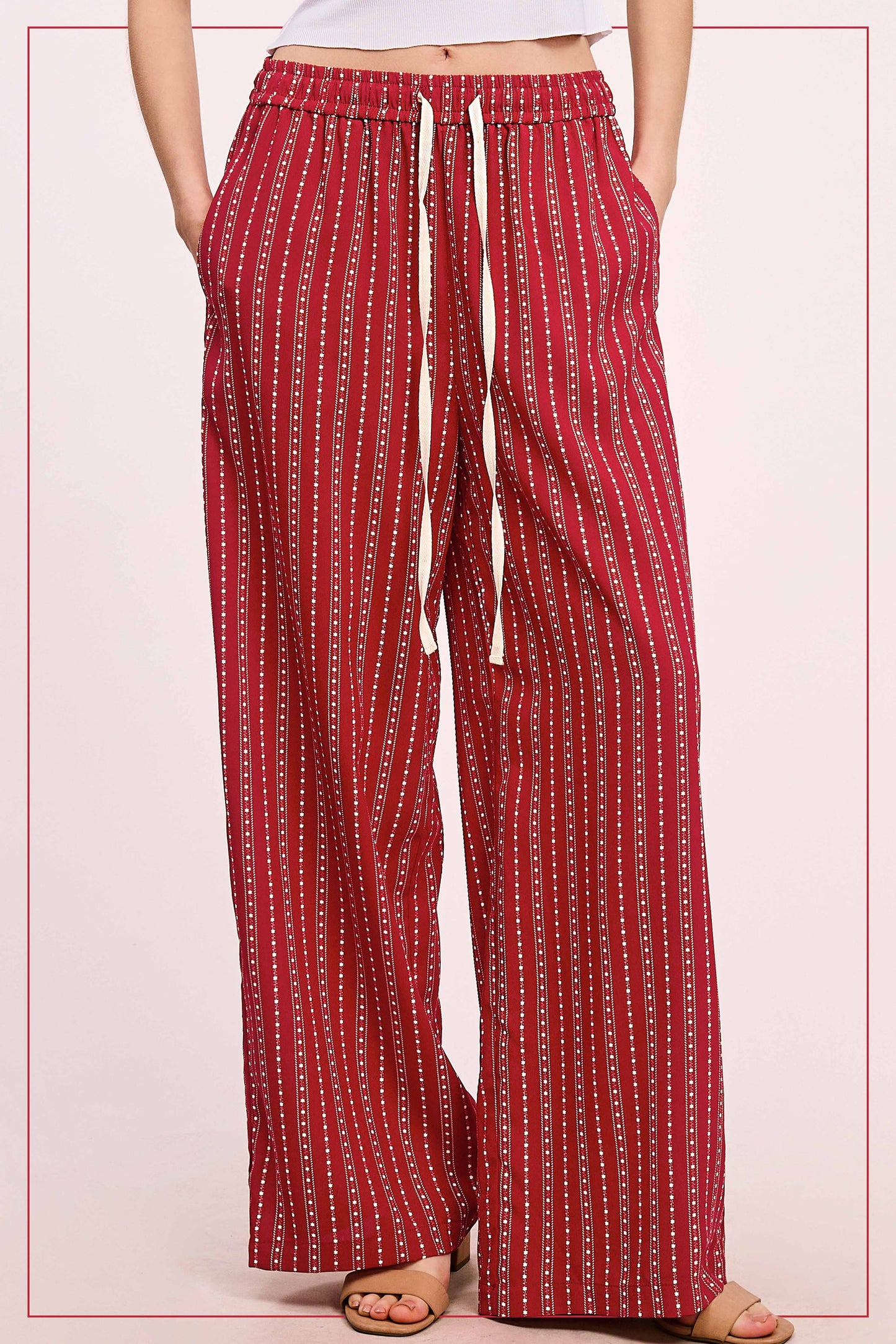 Patterned Design Relaxed Fit Pants With Pockets