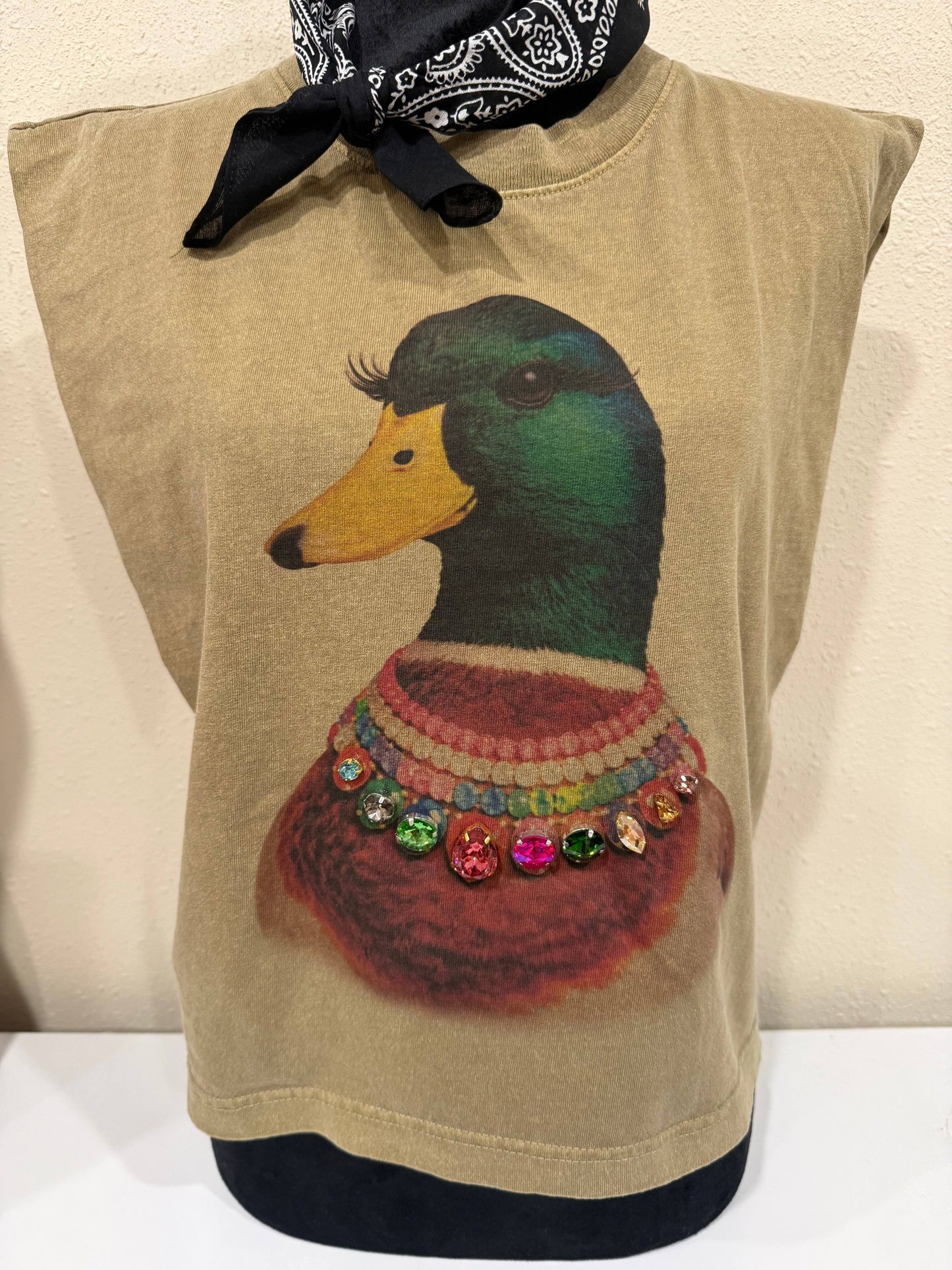 Jeweled Collar Mallard Duck on Faded Army AA Muscle 307GD