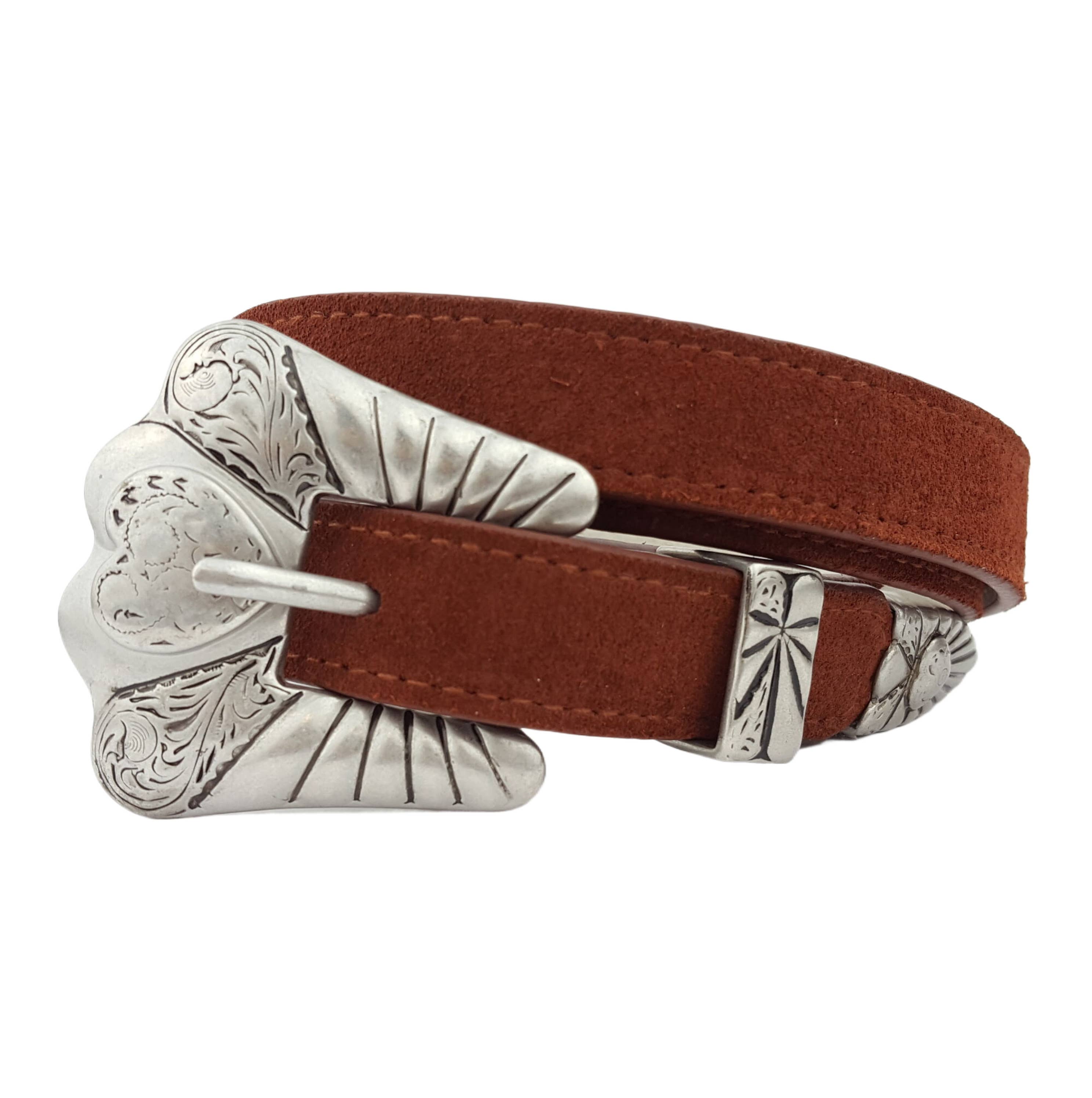Western Buckle Set with Heart Design in Real Suede Belt  display picture 2