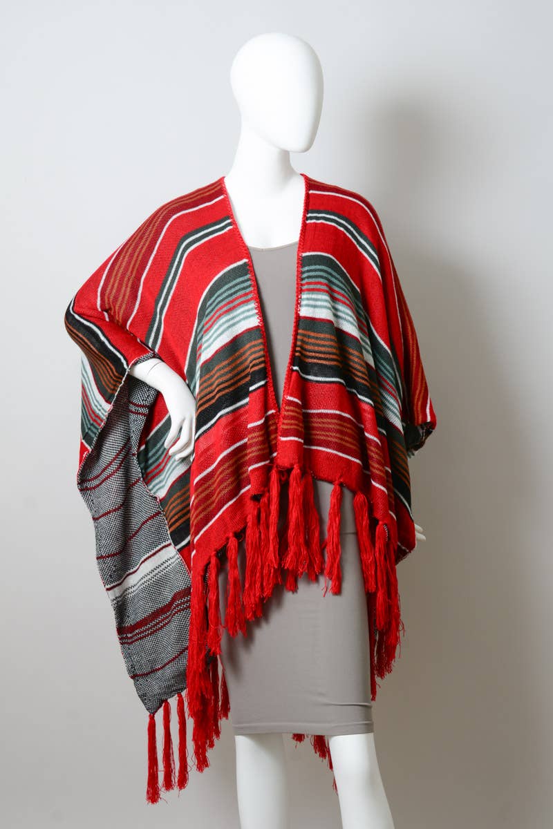 Bohemian Cow Skull Serape Kimono Red