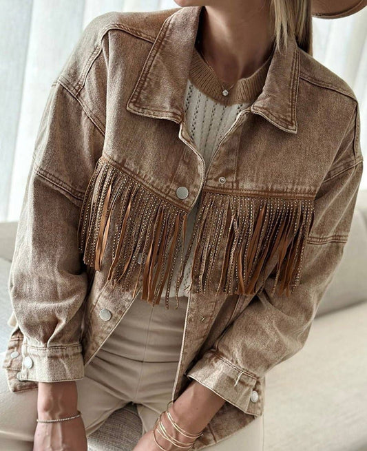 Rhinestone Fringed Cowgirl Fashion Denim Jacket