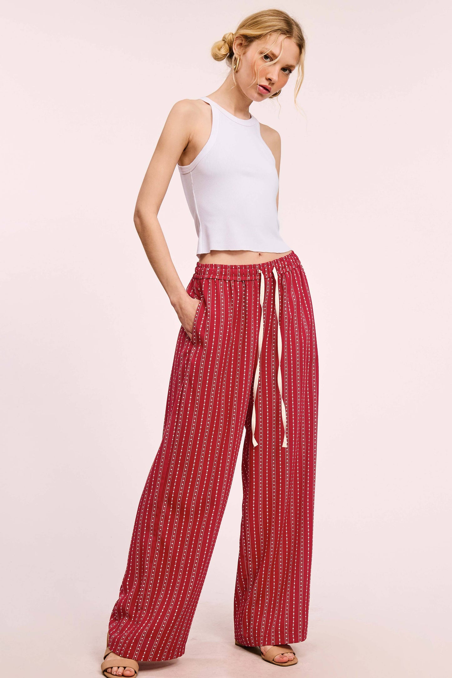 Patterned Design Relaxed Fit Pants With Pockets
