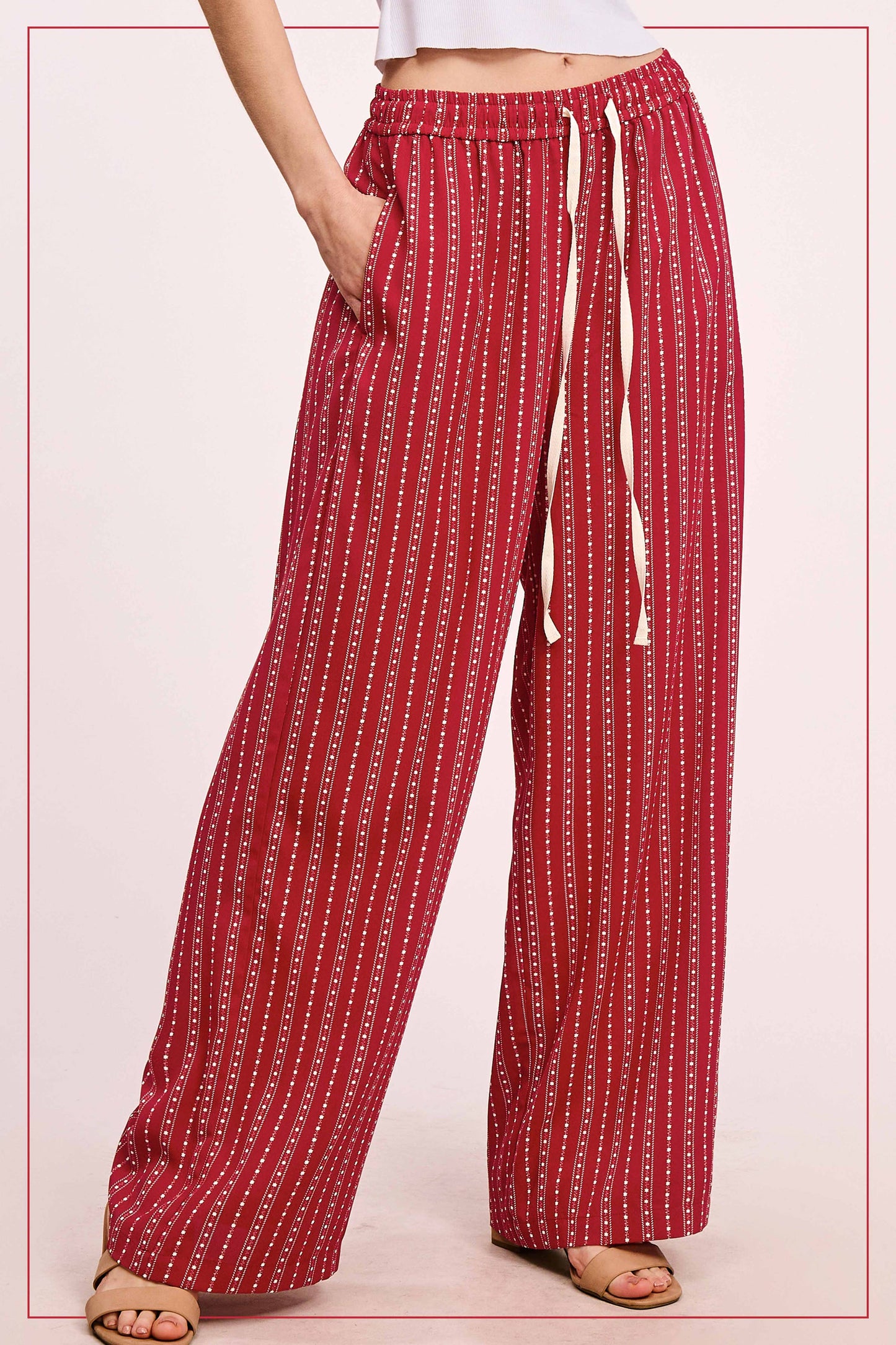 Patterned Design Relaxed Fit Pants With Pockets