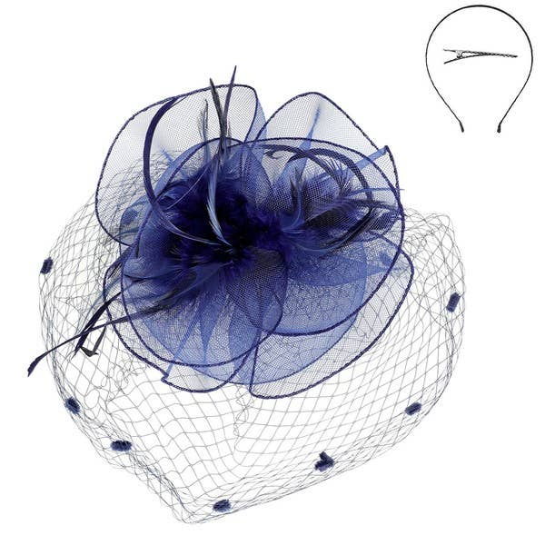KENTUCKY DERBY FLOWER FEATHERS VEILED FASCINATOR
