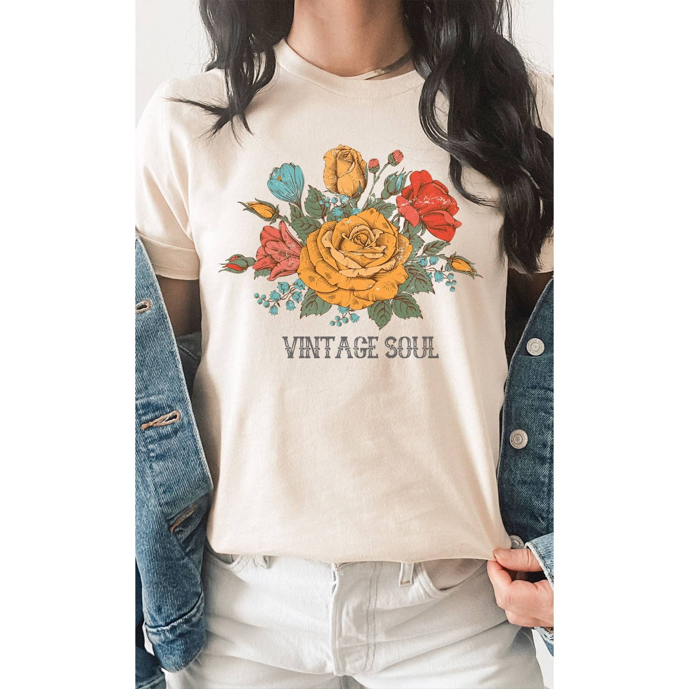 Vintage Soul Floral Rose Spring Flower Bouquet Plus Size Tee