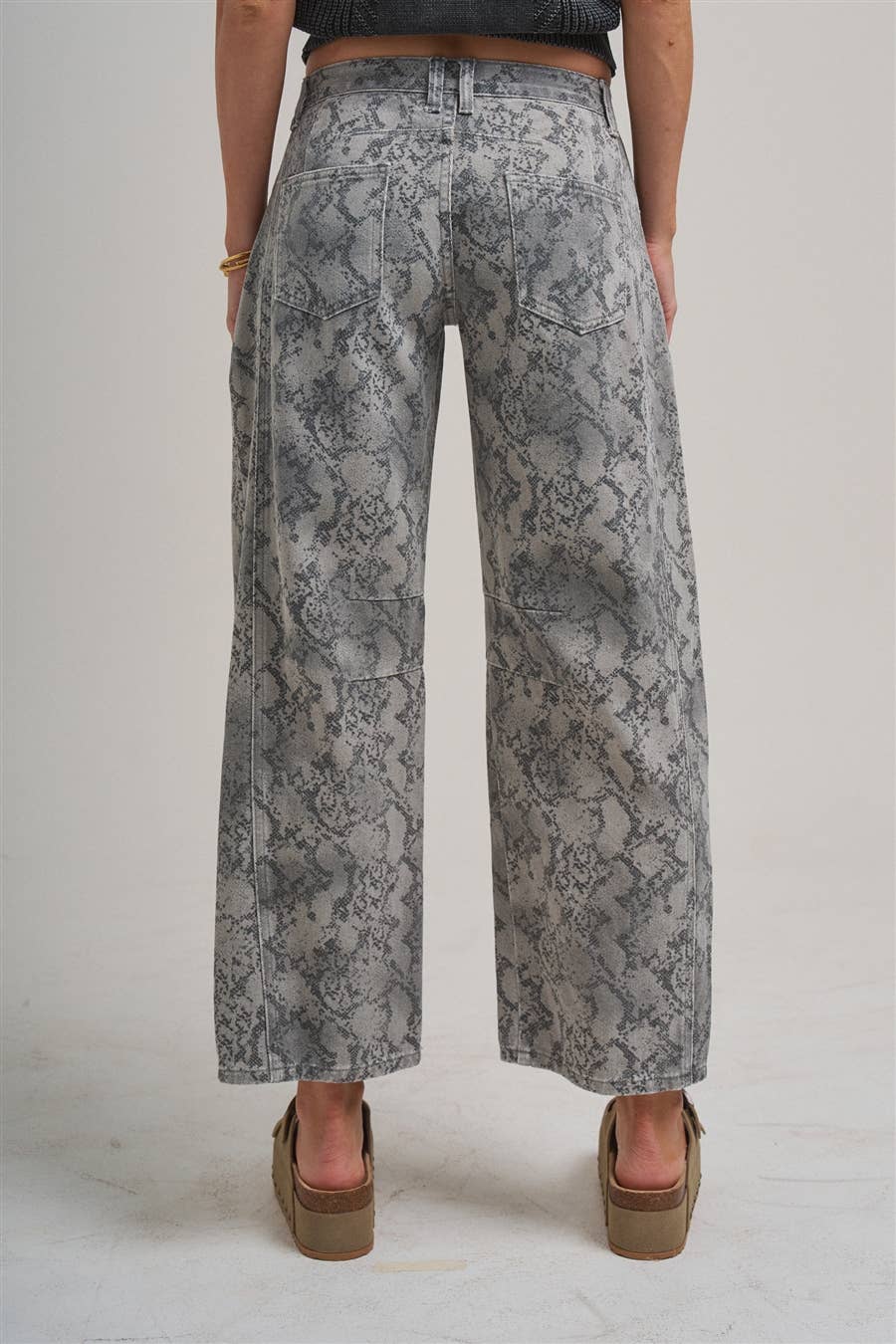 VINTAGE SNAKESKIN PRINT TWILL DENIM BARREL PANT