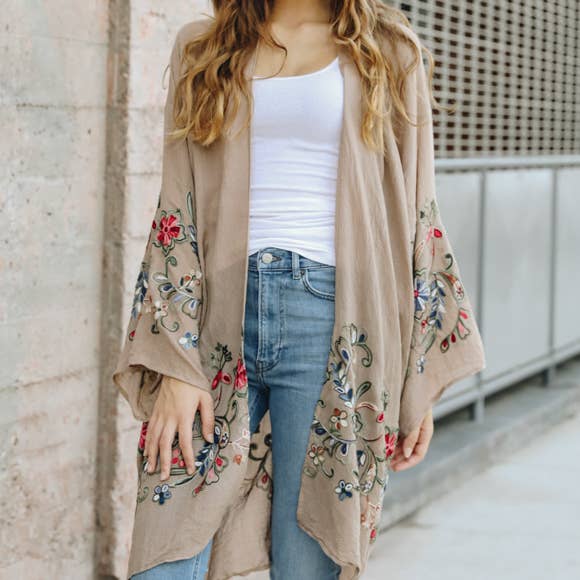 Long Floral Kimono Cardigan