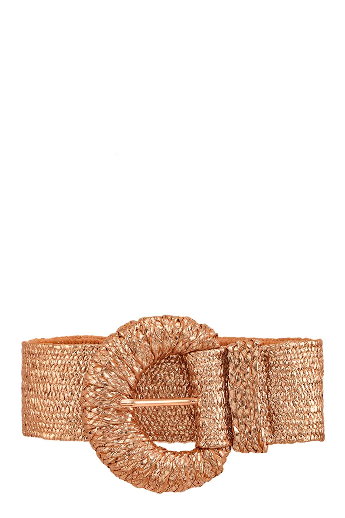 HALF CIRCLE BUCKLE METALLIC FEEL STRAW BELT